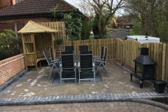 Garden patio. fencing design. summer house, seating Alderley edge Cheshire